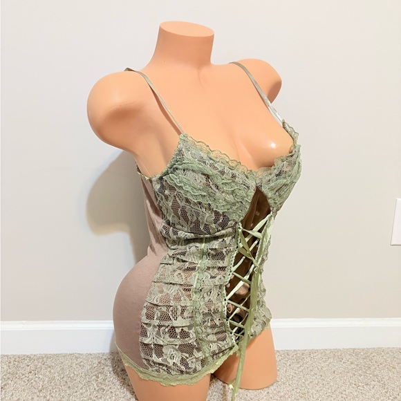 Lace-Up Green Lingerie Chemise - Picture 2 of 7